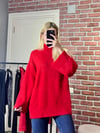 Kırmızı Oversize Boğazlı Triko Kazak