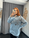 Tek Tarafı Taşlı Kot Ceket