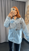 Tek Tarafı Taşlı Kot Ceket