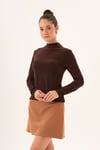 Acı Kahve Rengi Likralı Slim Fit Yarım Balıkçı Yaka Yumuşak Dokulu Uzun Kollu Body