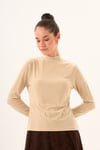 Bej Rengi Likralı Slim Fit Yarım Balıkçı Yaka Yumuşak Dokulu Uzun Kollu Body