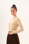 Bej Rengi Likralı Slim Fit Yarım Balıkçı Yaka Yumuşak Dokulu Uzun Kollu Body