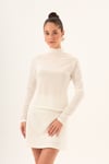 Beyaz Likralı Slim Fit Yarım Balıkçı Yaka Yumuşak Dokulu Uzun Kollu Body