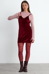 Bordo Askılı Muse Kadife Mini Elbise