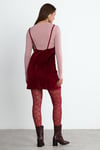 Bordo Askılı Muse Kadife Mini Elbise