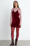 Bordo Askılı Muse Kadife Mini Elbise
