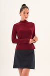 Bordo Likralı Slim Fit Yarım Balıkçı Yaka Yumuşak Dokulu Uzun Kollu Body