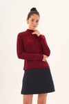 Bordo Likralı Slim Fit Yarım Balıkçı Yaka Yumuşak Dokulu Uzun Kollu Body