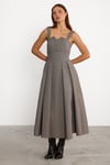 Gri Kareli Alin Kare Yaka Elbise