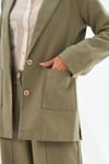 Haki Keten Blazer Ceket ve Yüksek Bel Geniş Paça Pantolon Takım