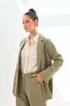 Haki Keten Blazer Ceket ve Yüksek Bel Geniş Paça Pantolon Takım