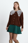 Kahve Isabel Güpür Yaka Triko Hırka