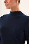 Lacivert Rengi Likralı Slim Fit Yarım Balıkçı Yaka Yumuşak Dokulu Uzun Kollu Body