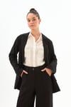 Siyah Keten Blazer Ceket ve Yüksek Bel Geniş Paça Pantolon Takım