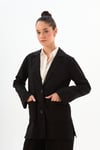 Siyah Keten Blazer Ceket ve Yüksek Bel Geniş Paça Pantolon Takım