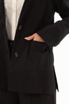 Siyah Keten Blazer Ceket ve Yüksek Bel Geniş Paça Pantolon Takım