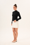 Siyah Likralı Slim Fit Yarım Balıkçı Yaka Yumuşak Dokulu Uzun Kollu Body