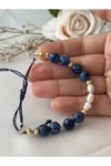 Sertifikalı Doğal Taş Gerçek Inci, Gerçek Lapis Lazuli Mavi Bilezik