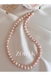 Sertifikali Gerçek pembe Inci kolye 925 Ayar Gümüs Dogal Tas pembe inci inci kolye,