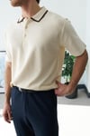 Bej Kahve Çizgi Detaylı Polo Yaka T-shirt
