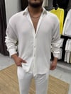 Beyaz Buruşuk Kumaş Oversize Gömlek