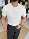 Beyaz Hanley Yaka Fitilli T-shirt