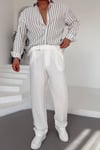 Beyaz Modal Kemerli Baggy Pantolon