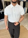 Beyaz Oysh Kumaş Polo T-shirt