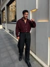 Bordo Desenli Oversize Gömlek