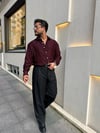 Bordo Desenli Oversize Gömlek