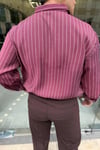 Bordo Dikey Çizgili Gömlek