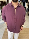 Bordo İnce Çizgili Modal Gömlek