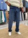 Çift Şerili Baggy Kot Pantolon Koyu Mavi