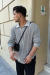 Gri Delikli Polo Yaka Triko