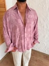 Gül Kurusu Desenli Oversize Buruşuk Gömlek