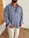 İndigo Desenli Oversize Buruşuk Gömlek