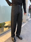 Kışlık Kare Metal Kemer Detaylı Baggy Kumaş Pantolon Siyah