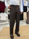 Kışlık Kare Metal Kemer Detaylı Baggy Kumaş Pantolon Kahve