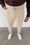 Krem Çift Kemerli Gabardin Pantolon