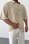 Krem Nakışlı Polo Yaka T-shirt