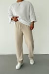 Krem Şeritli Baggy Pantolon