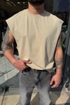 Krem Sıfır Kol T-Shirt