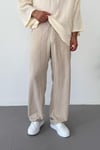 Krem Viscon Keten Baggy Pantolon