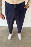 Lacivert Çift Kemerli Gabardin Pantolon