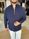 Lacivert Nakış Detaylı Yarım Oversize Gömlek