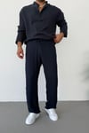 Lacivert Viscon Keten Baggy Pantolon