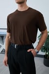 Likralı Jarse Kumaş T-shirt Kahve