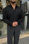 Oversize Yırtmaçlı Gömlek Siyah