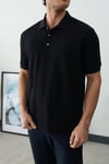 Pirinç Örgü Polo Yaka T-shirt Siyah