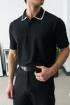Siyah Bej Çizgi Detaylı Polo Yaka T-shirt
